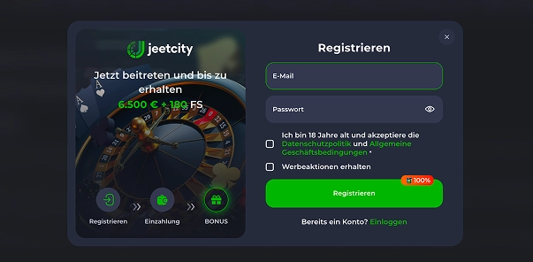 JeetCity Registrierung Seite